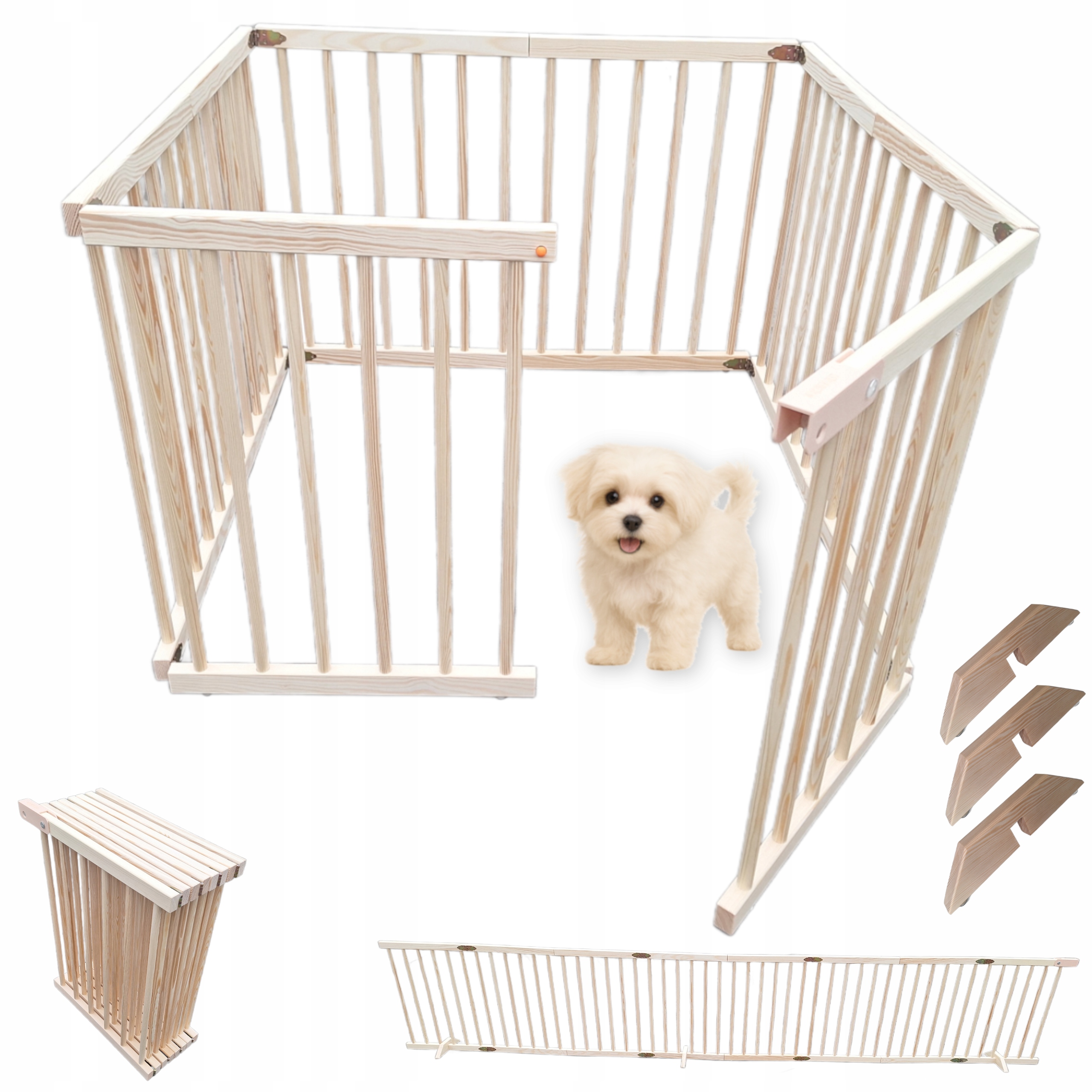 Składany Kojec dla psa do domu 2w1 – Drewniany płotek 360 cm, Małe Rasy