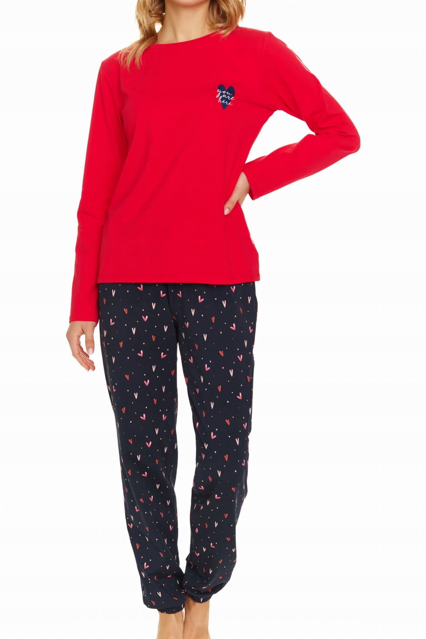 Dámské pyžamo Doctor Nap PM.7130 Hearts červené [Velikost L]