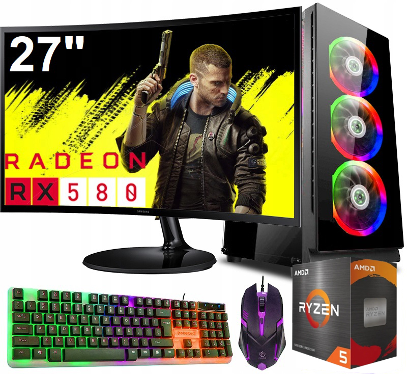 Herní Set 27" |Ryzen 5 3600| 16GB|512GB Ssd| Rx 580 8GB| WiFi WIN11