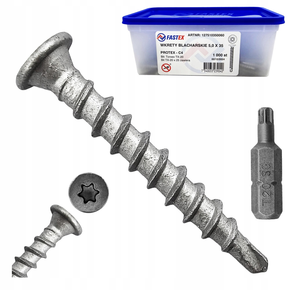 Samovrtujúce Plechové Skrutky 5x35 Torx Do Kovového Plechu 500ks Fastex