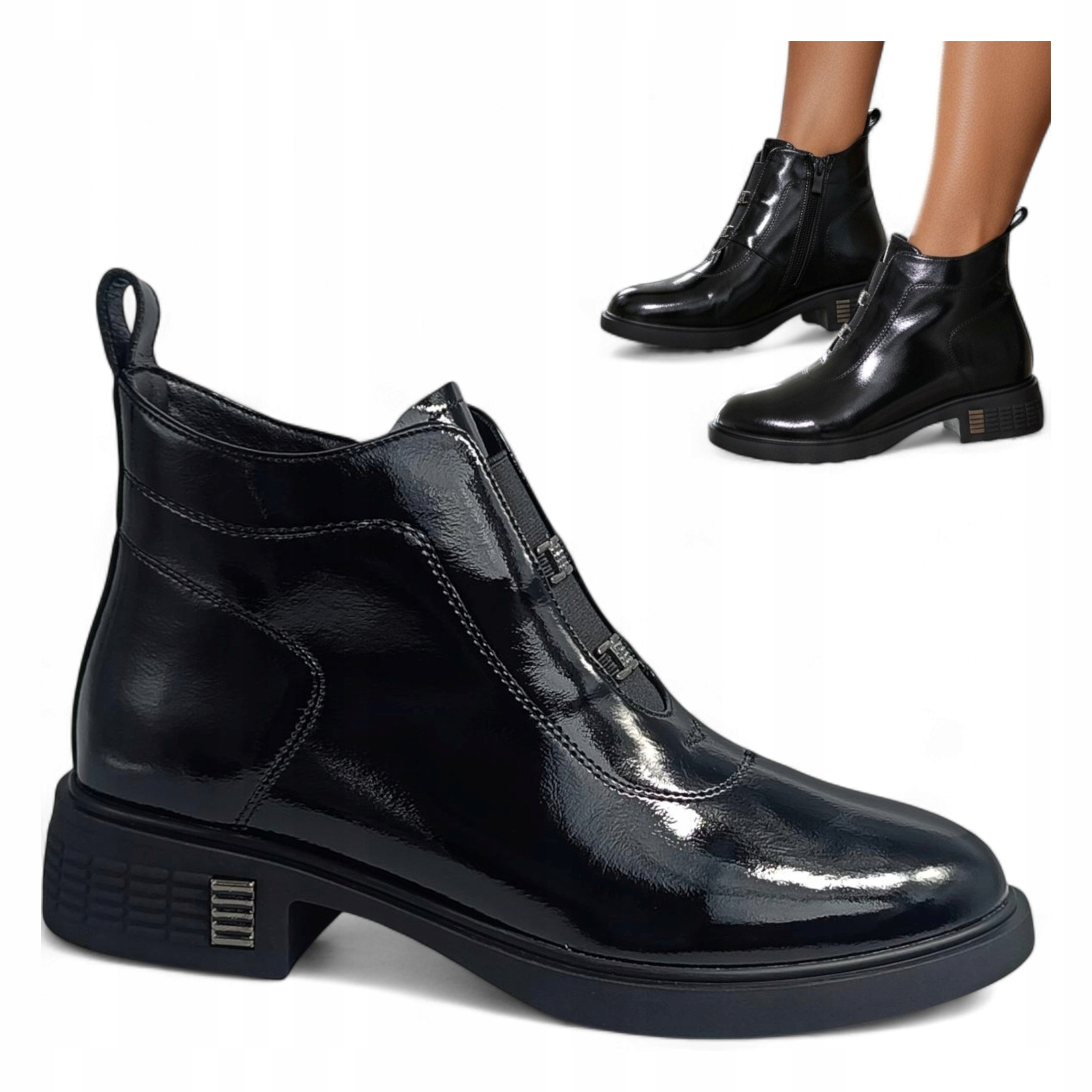 38 Dámské lodičky z přírodní kůže lakované na nízkém podpatku Barski