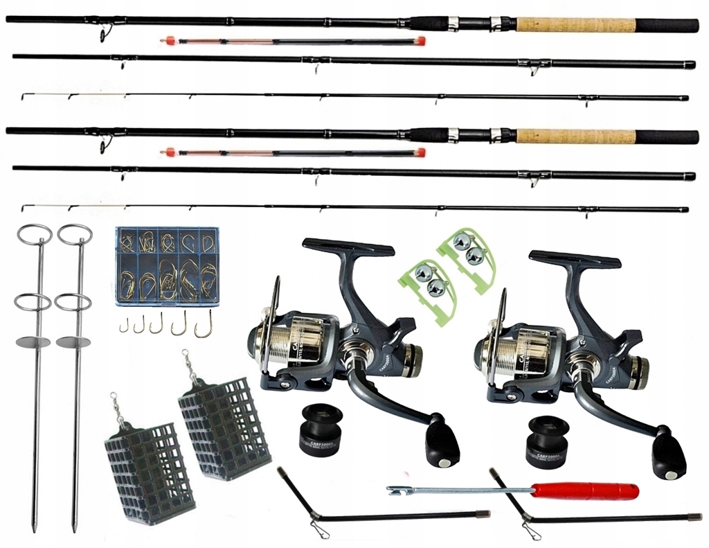 Zestaw Wędkarski 2 Wędki 360cm. 2 Kołowrotki Carp3000A 9BB Akcesoria Nr 214