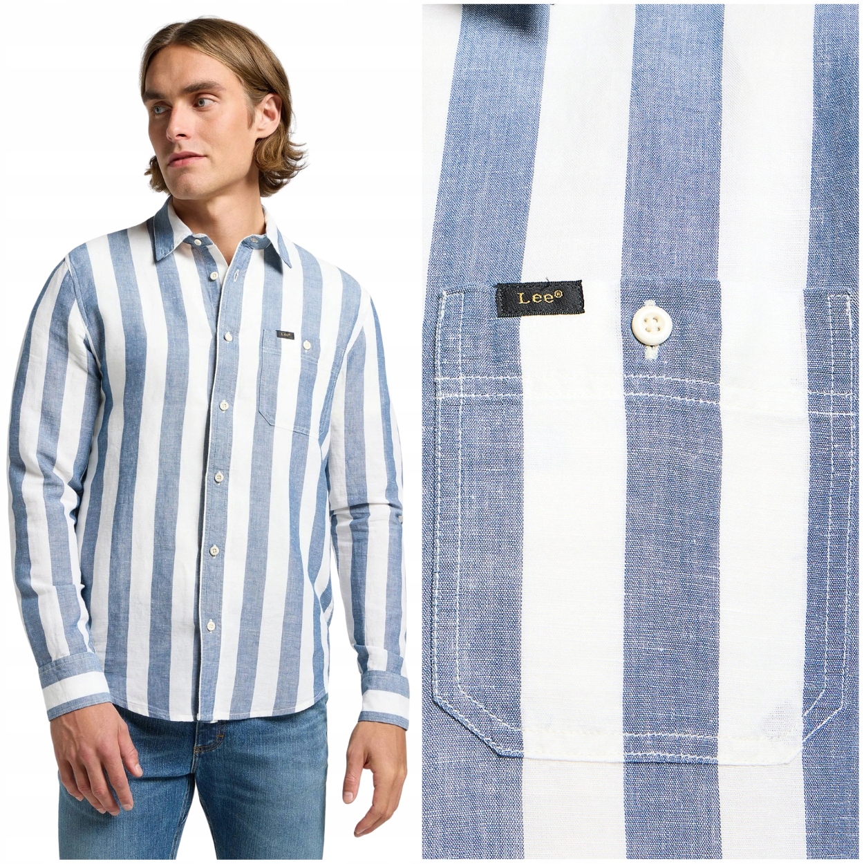 Lee Leesure Shirt Orion klasická lněná košile pánská pruhovaná Regular L