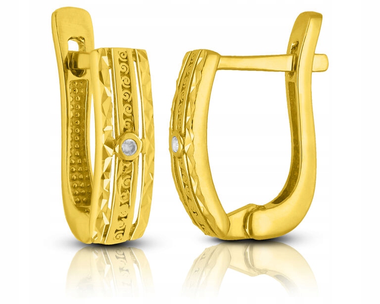 Zlaté náušnice 585, anglické zirkon zapínání, diamantové dámské