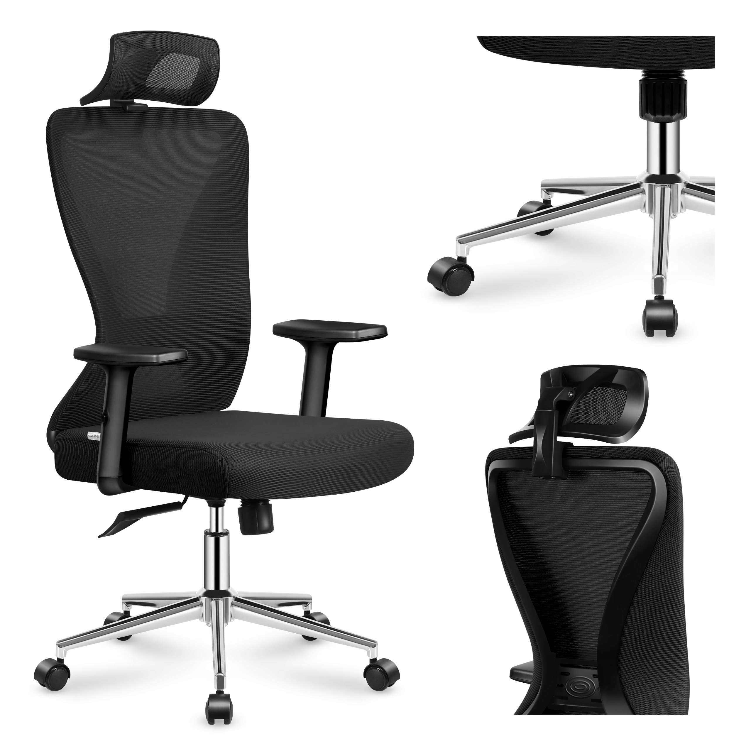 Ergonomické kancelářské křeslo Mark Adler černé, otočné, nastavitelné do 130 kg