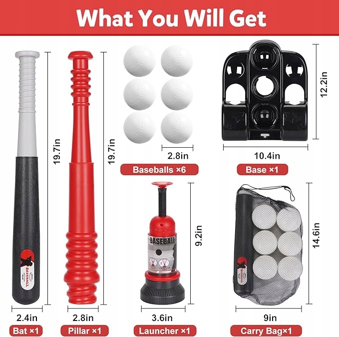 Zestaw Do Gry w Baseball z 6 Piłkami Kijem i Maszyną + GRATIS Marka inna