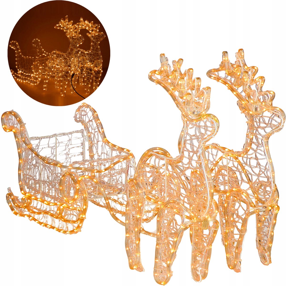 ДЕКОРАТИВНИЙ ОЛЕНЬ З САНЬМИ СВІТИТЬСЯ ТЕПЛИЙ БІЛИЙ