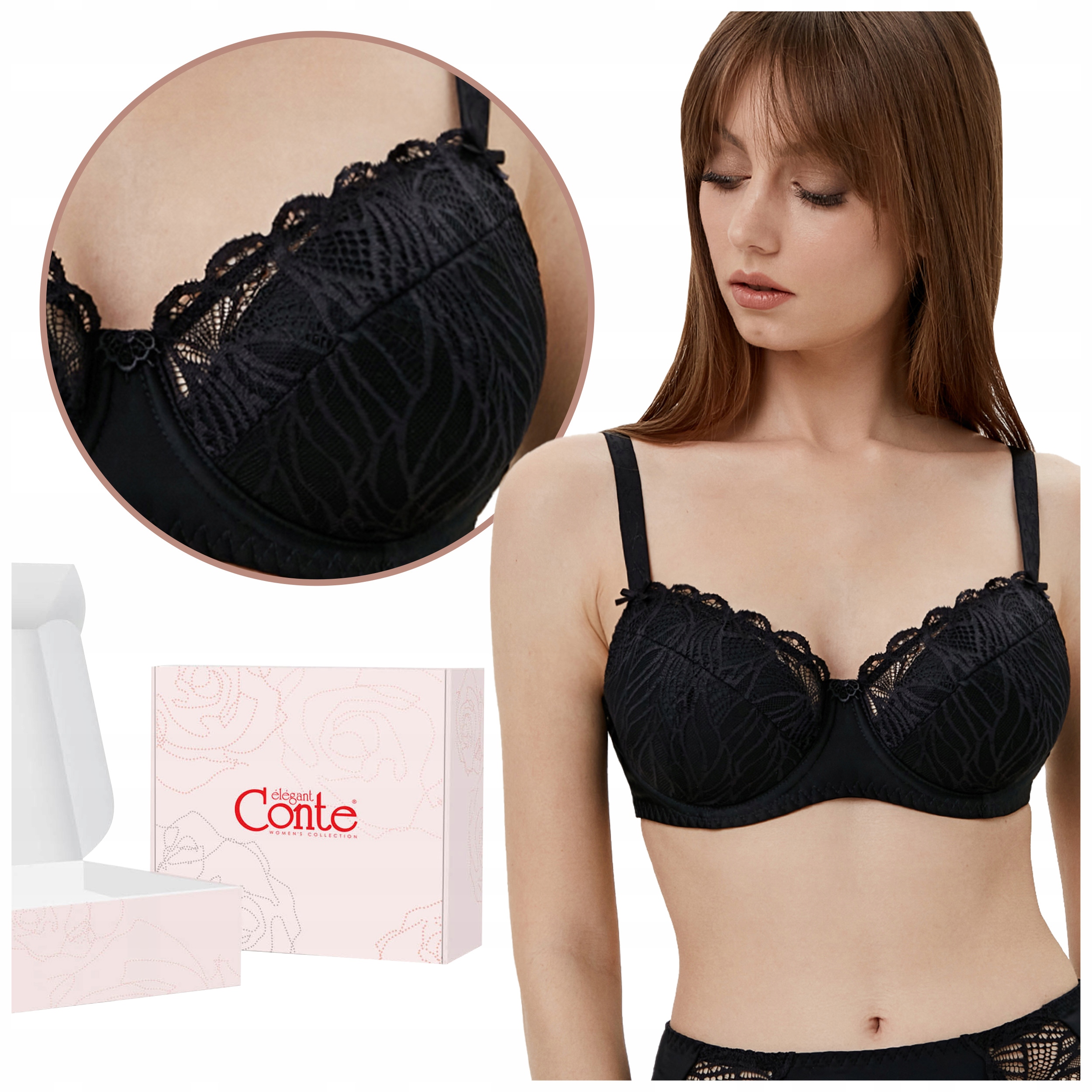 Biustonosz Usztywniany koronkowy Duże Rozmiary Conte RB5100 czarny 85B