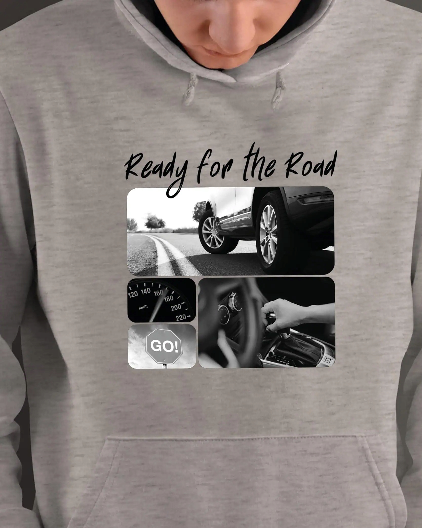 Mikina s kapucí Dárek pro řidiče Umělecká koláž Šedá L