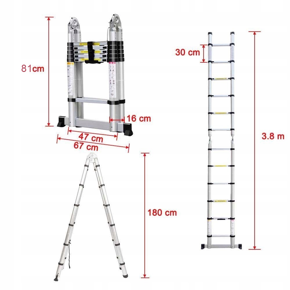 Складная ТЕЛЕСКОПИЧЕСКАЯ ЛЕСТНИЦА 3,8 м Алюминий НОВЫЙ бренд DayPlus
