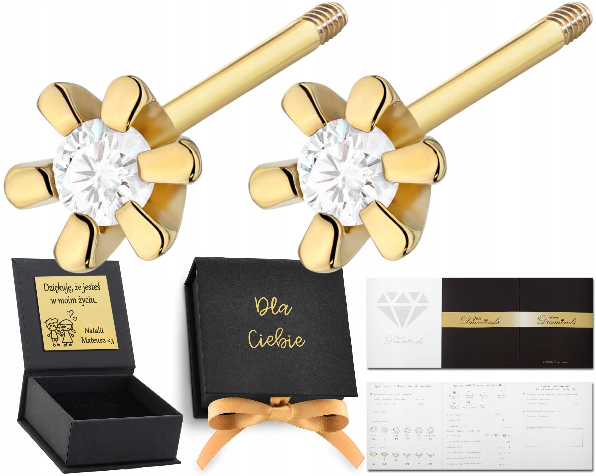 Zlaté Náušnice Klasické Na Šroubovací Tyčince S Diamanty Zlato 585