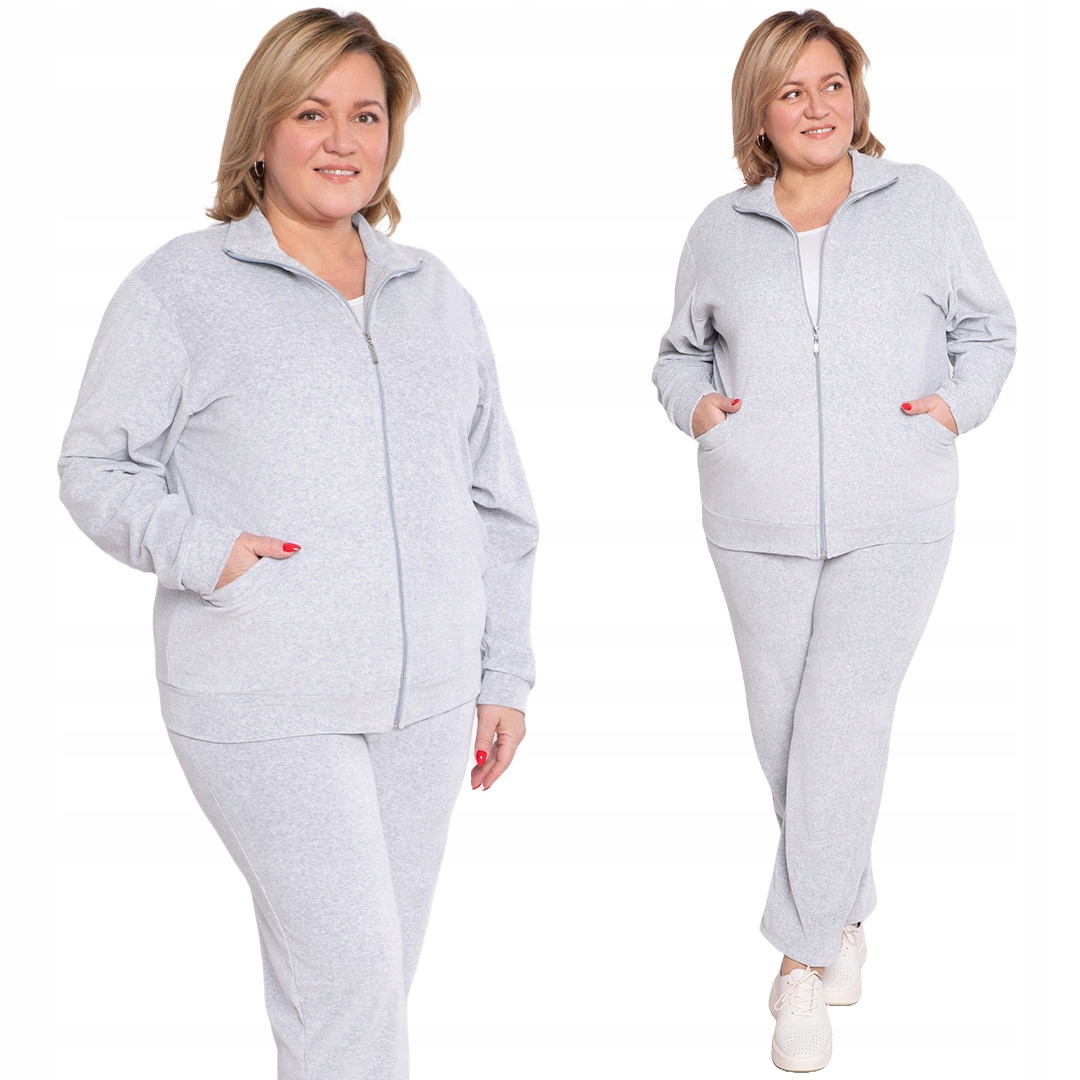 Šedý velurový teplákovka plus size, velikost 56