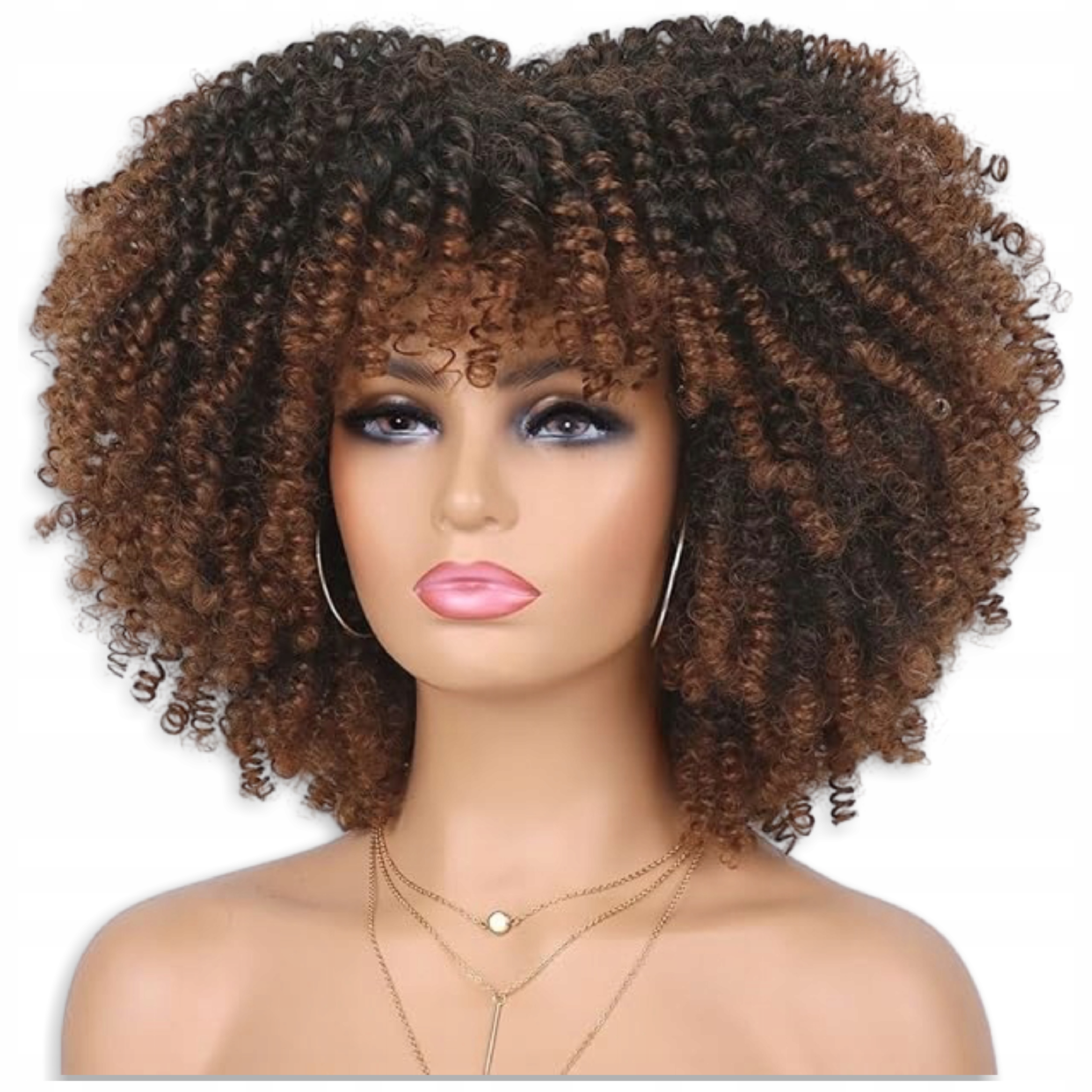 Dámská paruka afro, brazilské kudrnaté kadeře afro dámská paruka Hnědá