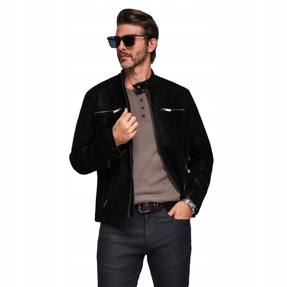 Pánská bikerová bunda se stojáčkem v retro stylu, černá V2 OM-JAFL-0197 L