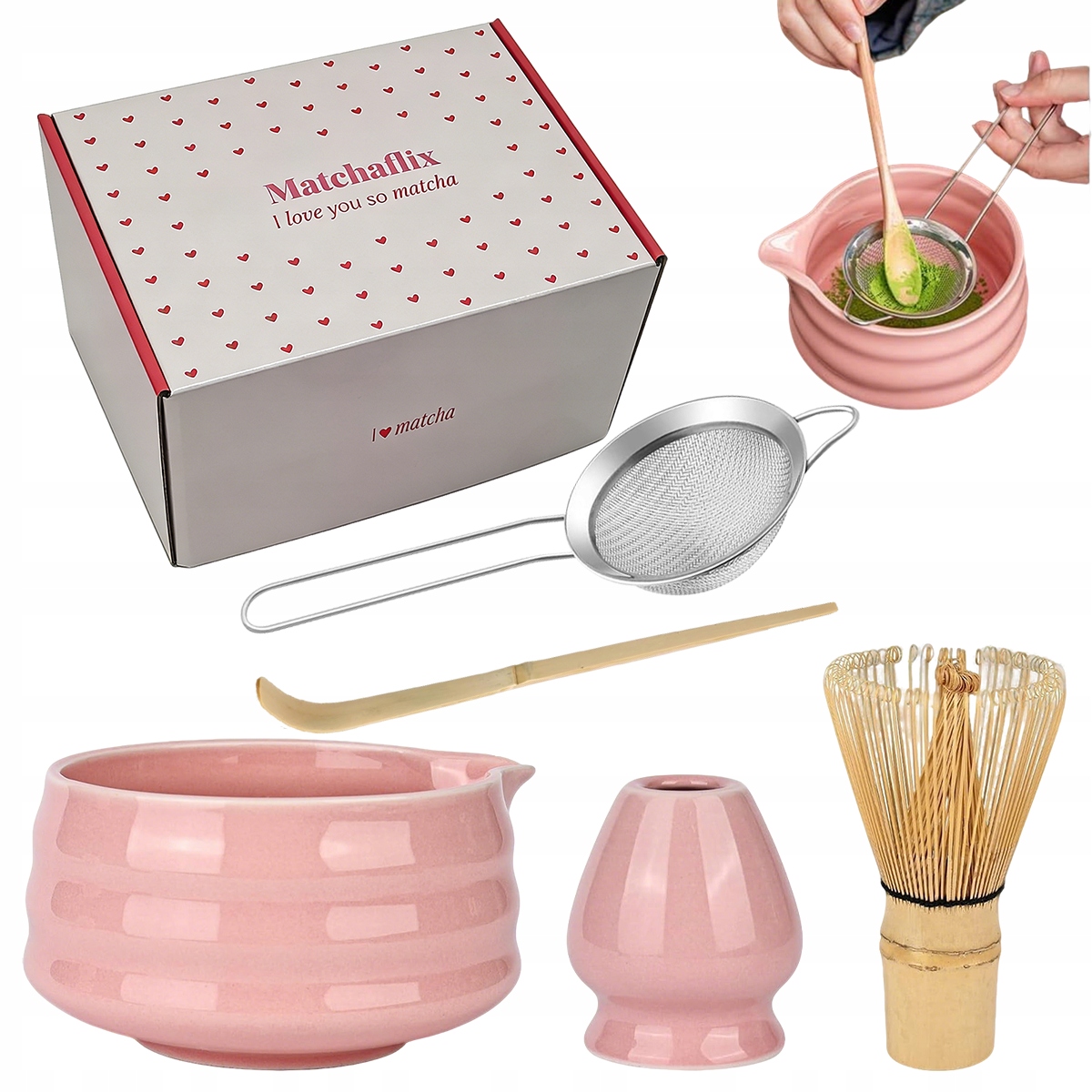 Zestaw Do Herbaty Matcha 5 Szt. Zestaw W Kolorze Różowy, Zestaw Do Herbaty