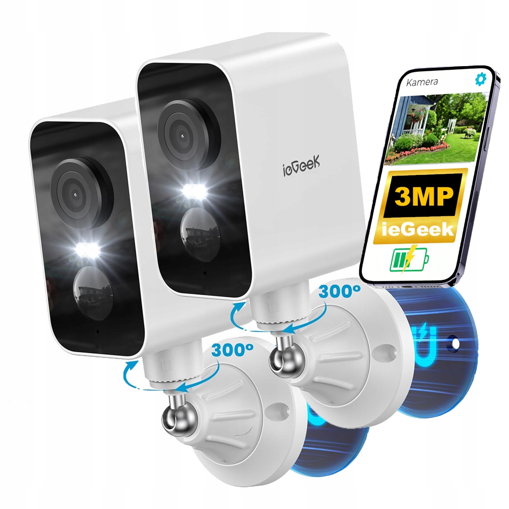 2 kusy Venkovní Kamera WiFi 300 stupňů WiFi kamera magnetická montáž