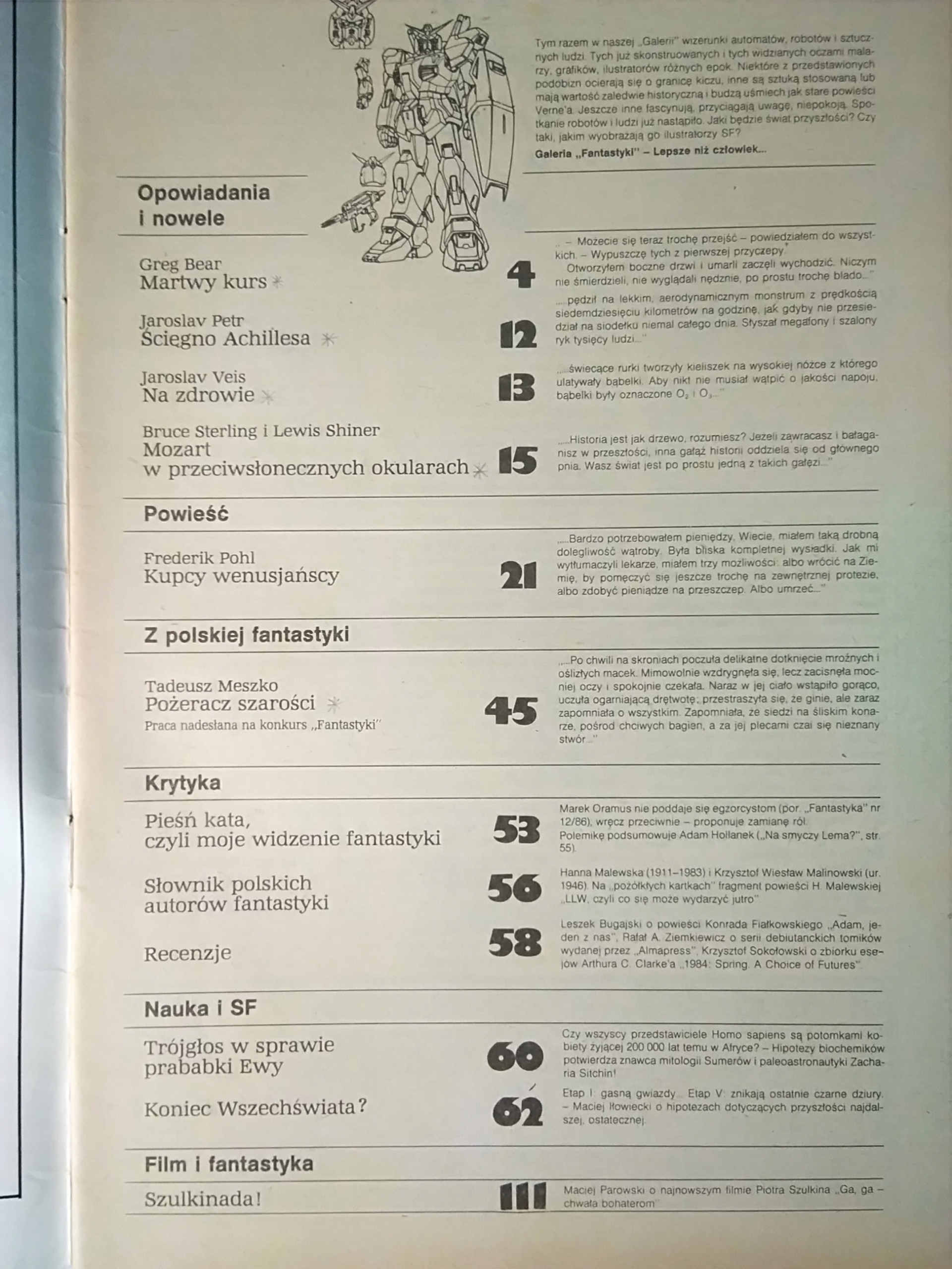 FANTASTYKA NR 1 (52) 1987 r. spis treści ISSN 55555555
