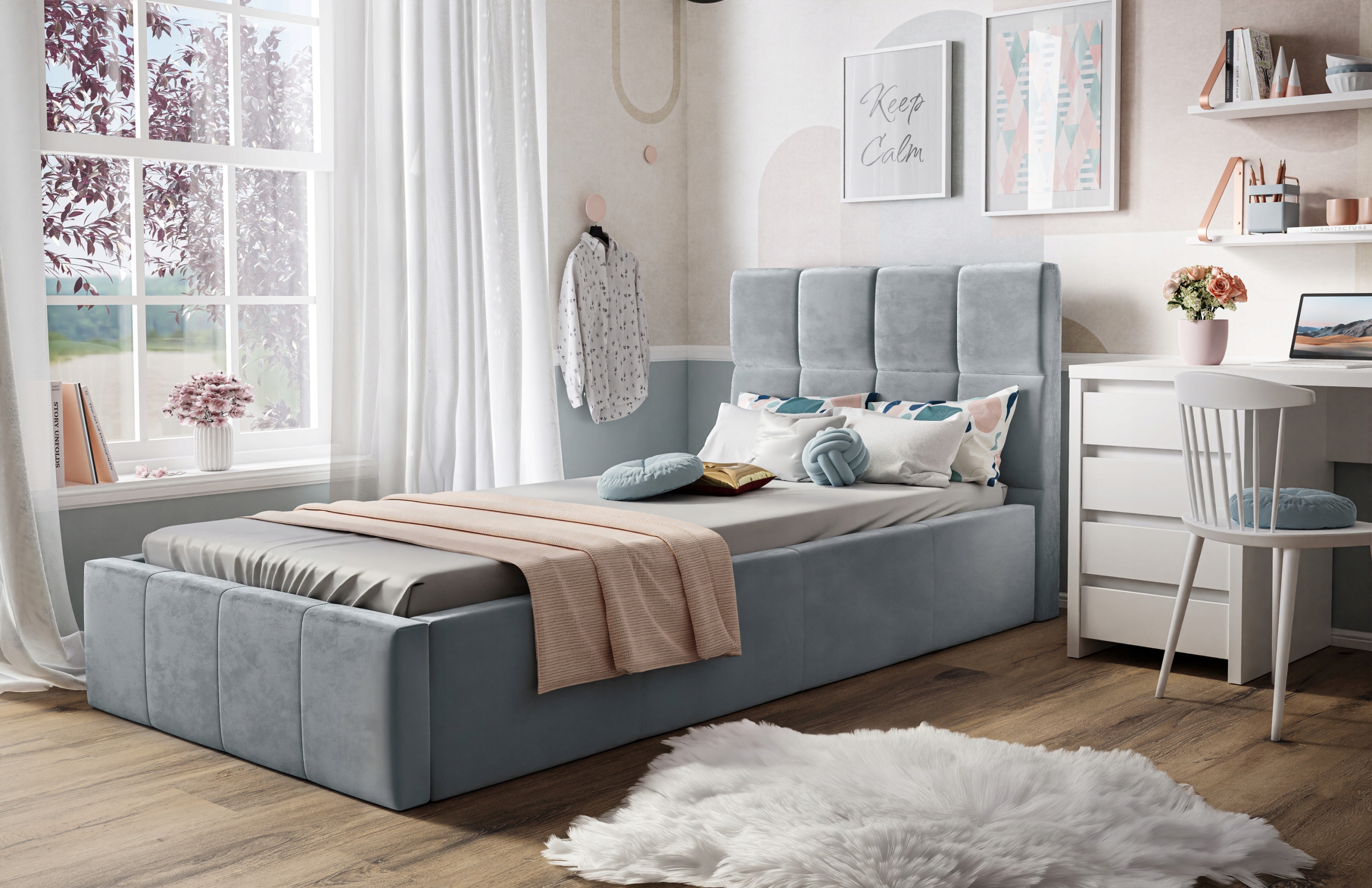 Łóżko tapicerowane CHARLIE pojedyncze 90x200 Długość mebla 222 cm