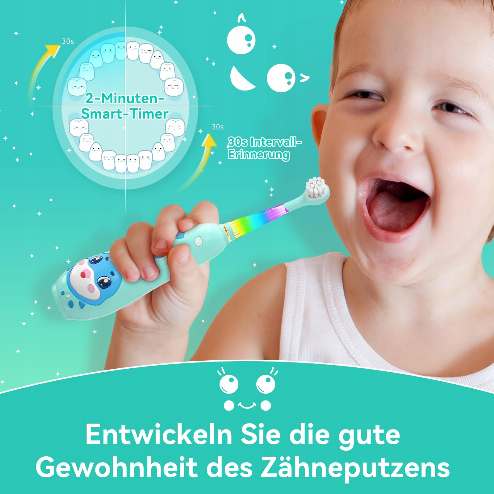 SEAGO Elektryczna Szczoteczka Dla Dzieci LED IPX7 8 Główek — miniatura 6