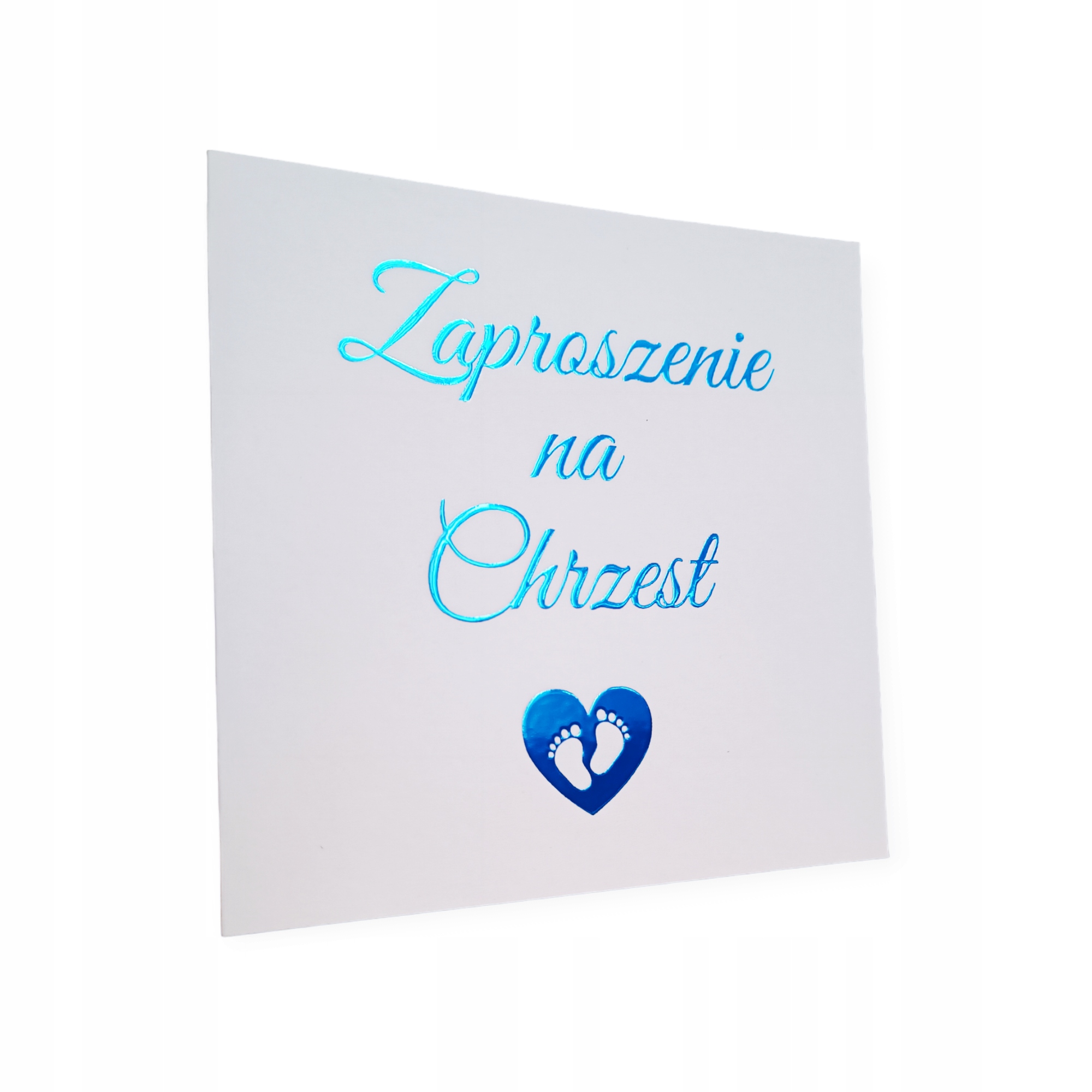 Zaproszenie na Chrzest Niebieski błyszczący napis, do uzupełnienia Wysokość produktu 13.5 cm