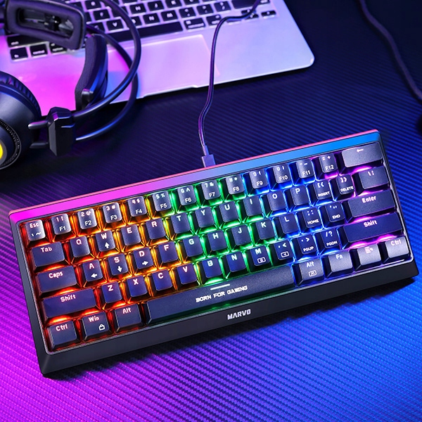 Marvo KG962G En R, Us klávesnice, černá, Rgb, červené spínače