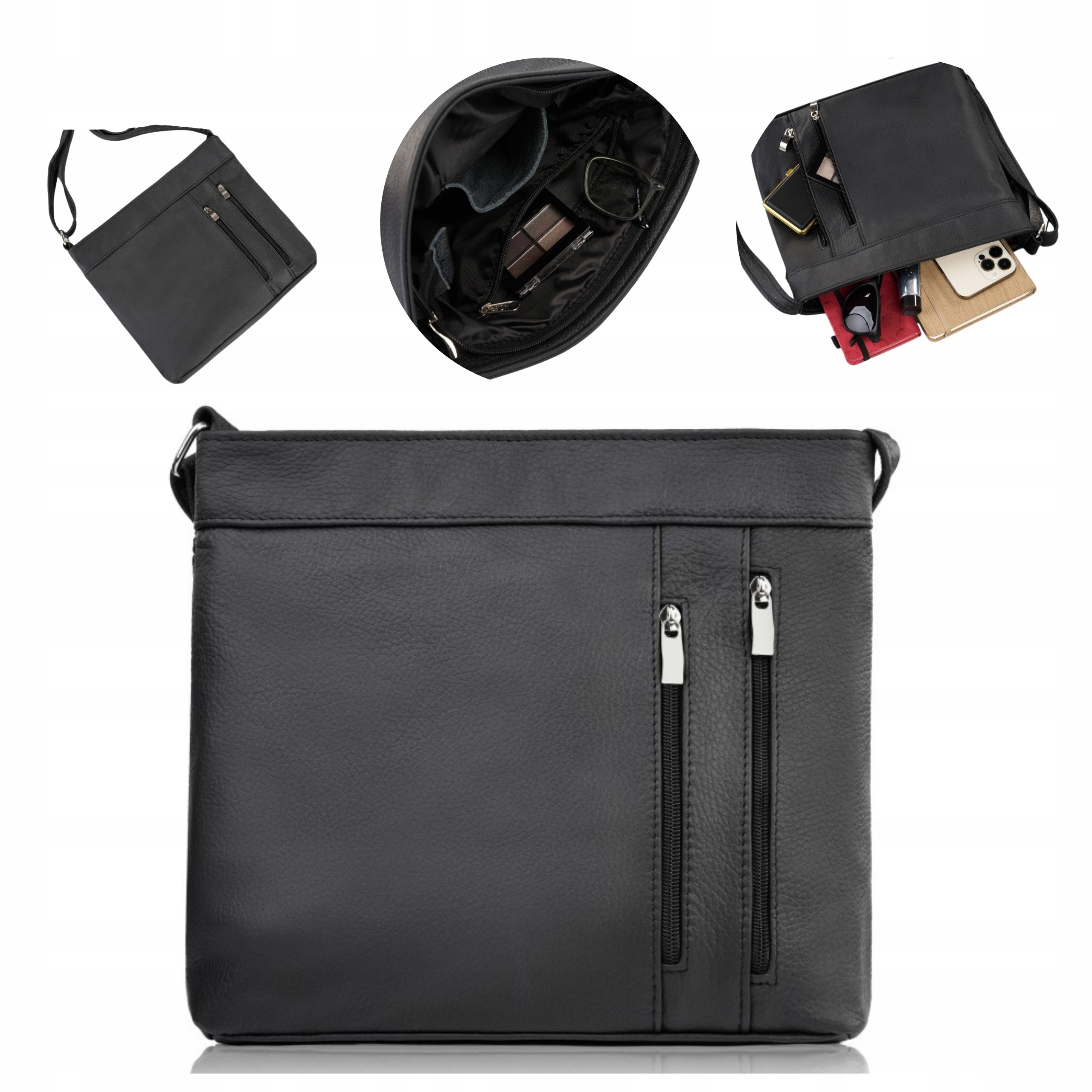 Kabelka Přes Rameno Kožená Černá Dámská Malá s Páskem přes rameno na zip