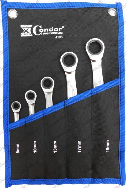 Klucze płasko oczk, 8-19 mm z grzechotką 5 szt.