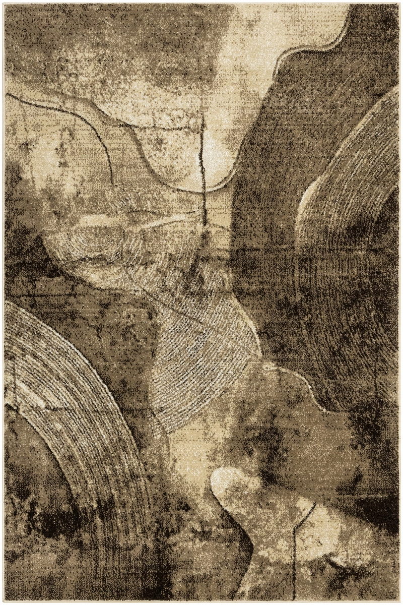 Dywan Nowoczesny Brąz Beż Krem W Półkola Linie Piaskowiec Mogan 300x400 cm