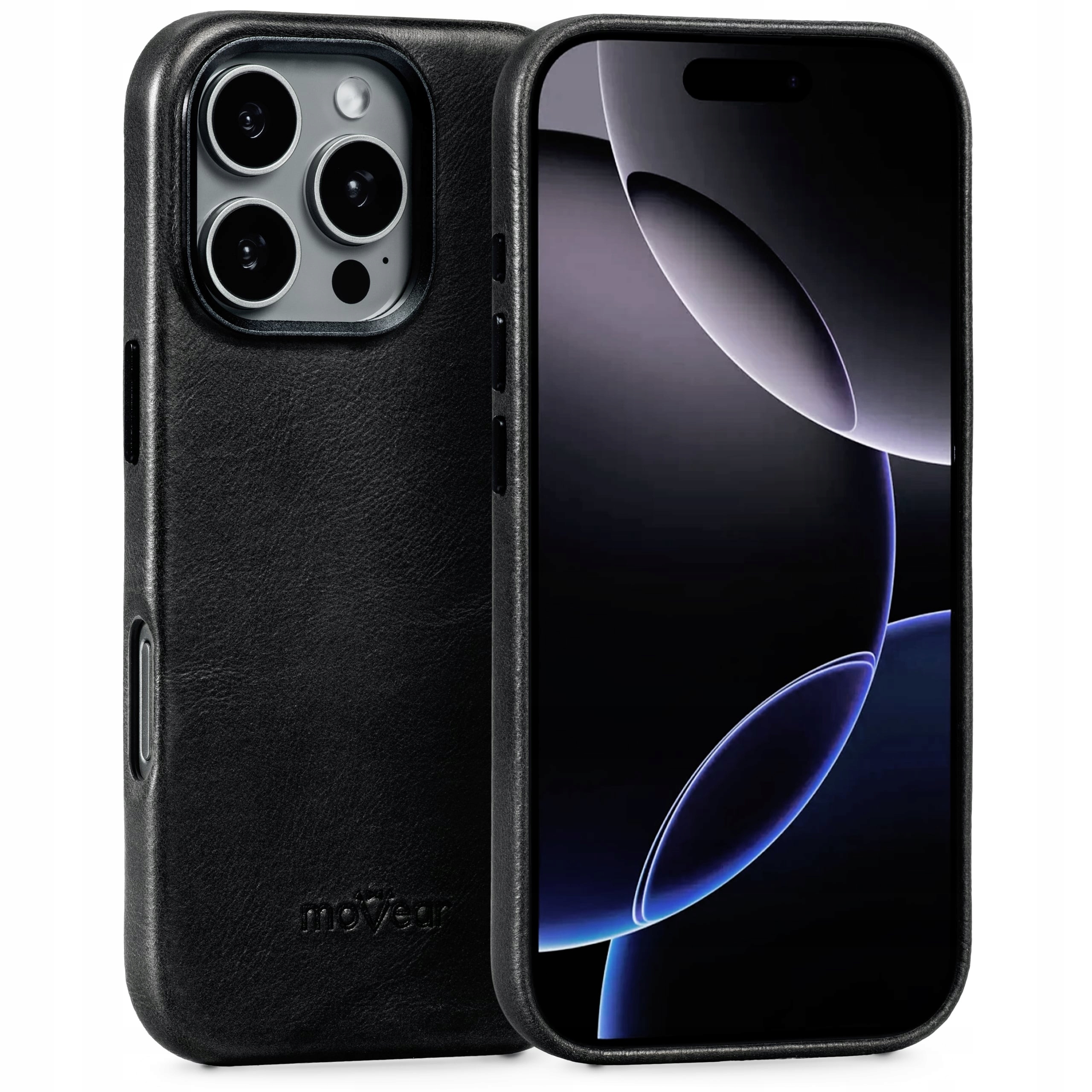 Pouzdro pro iPhone 16 Pro kožené Zadní Kryt MagSafe prémiové černé Movear