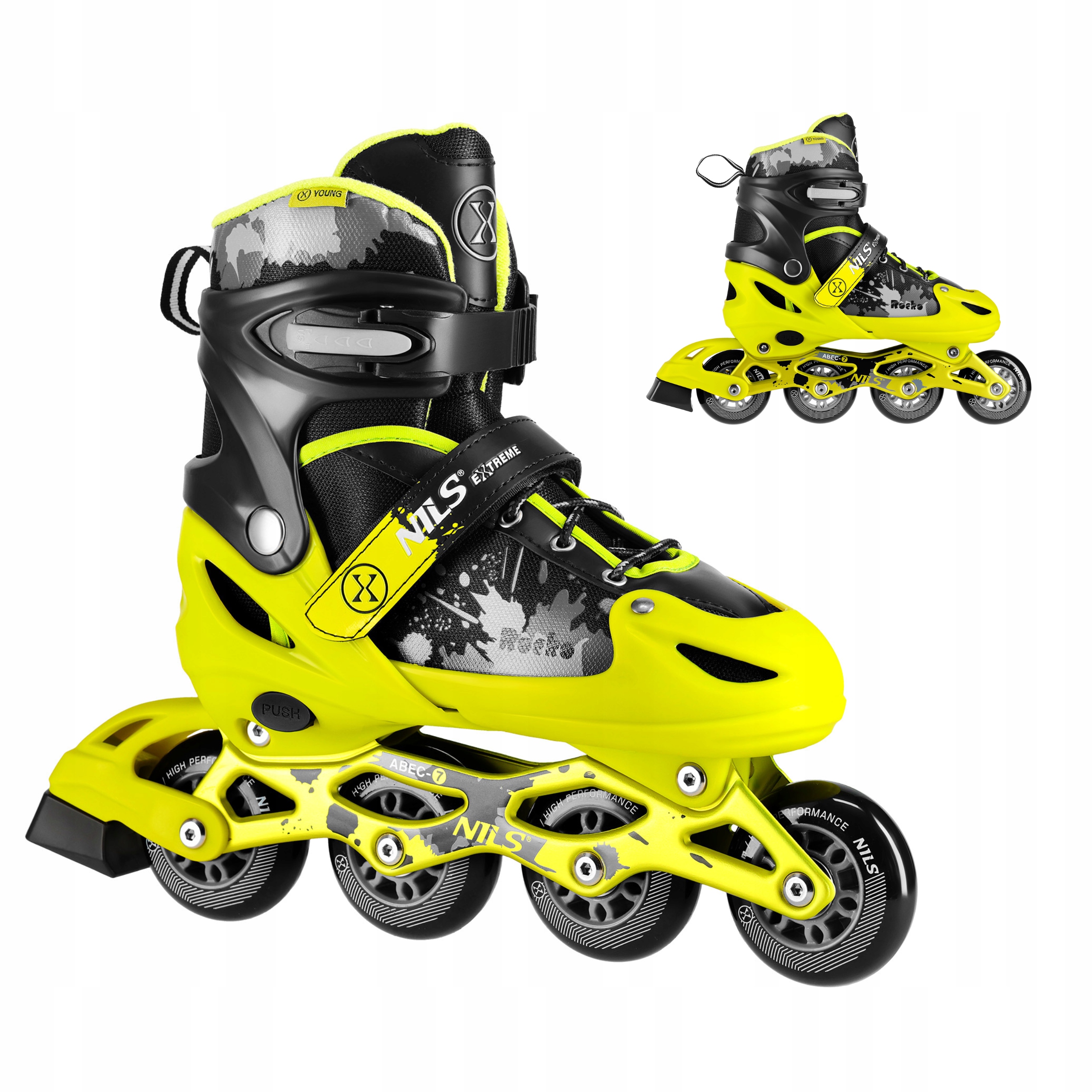 Kolečkové Brusle Brusle 2v1 Žluté ABEC-7 Kaučukové vel. 39-42 Nils Extreme
