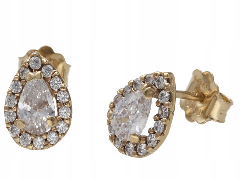 Zlaté náušnice 585 Slzy Se Zirkony 1,56 g, módní vzor pro ni, dárek