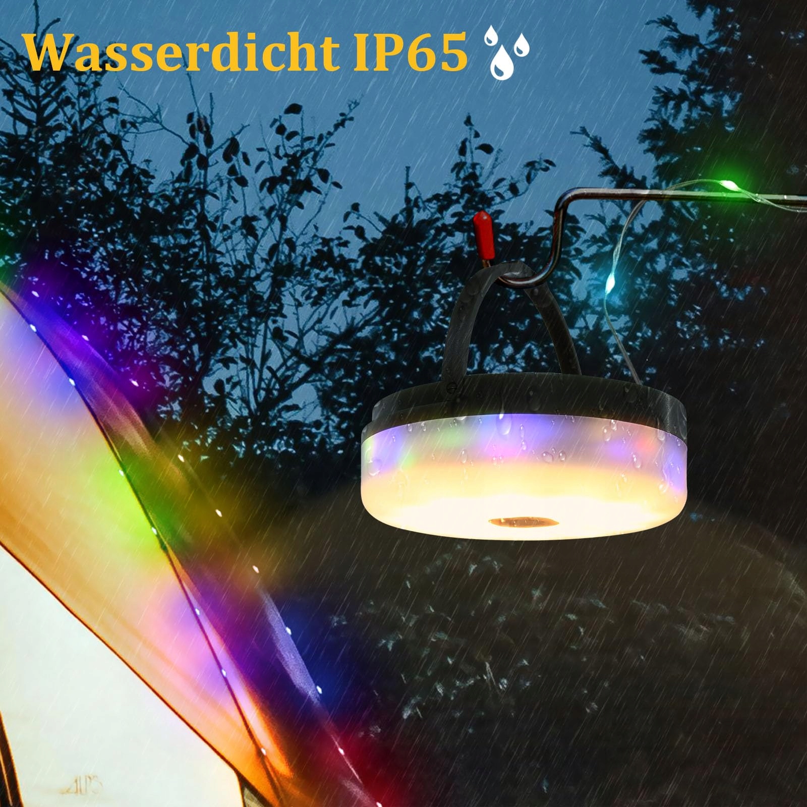 SOLAR CAMPING LAMPY LED ZASILANE USB WODOODPORNE 10M 8 TRYBÓW — miniatura 4