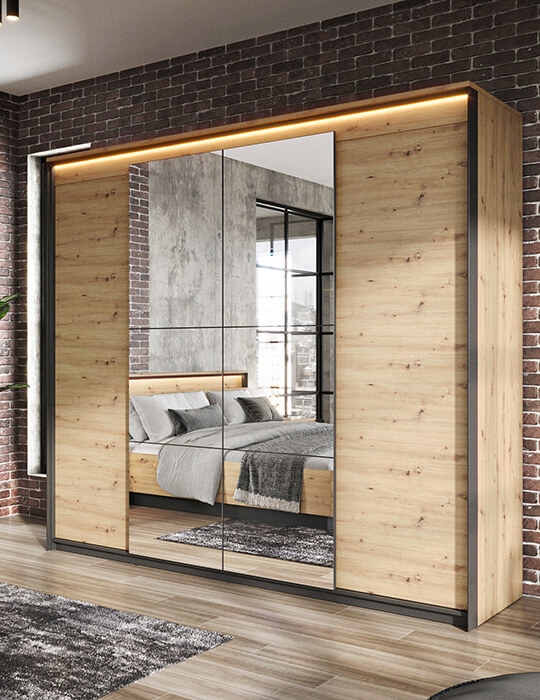 LOFTOWA SZAFA PRZESUWNA 4D Z OŚWIETLENIEM