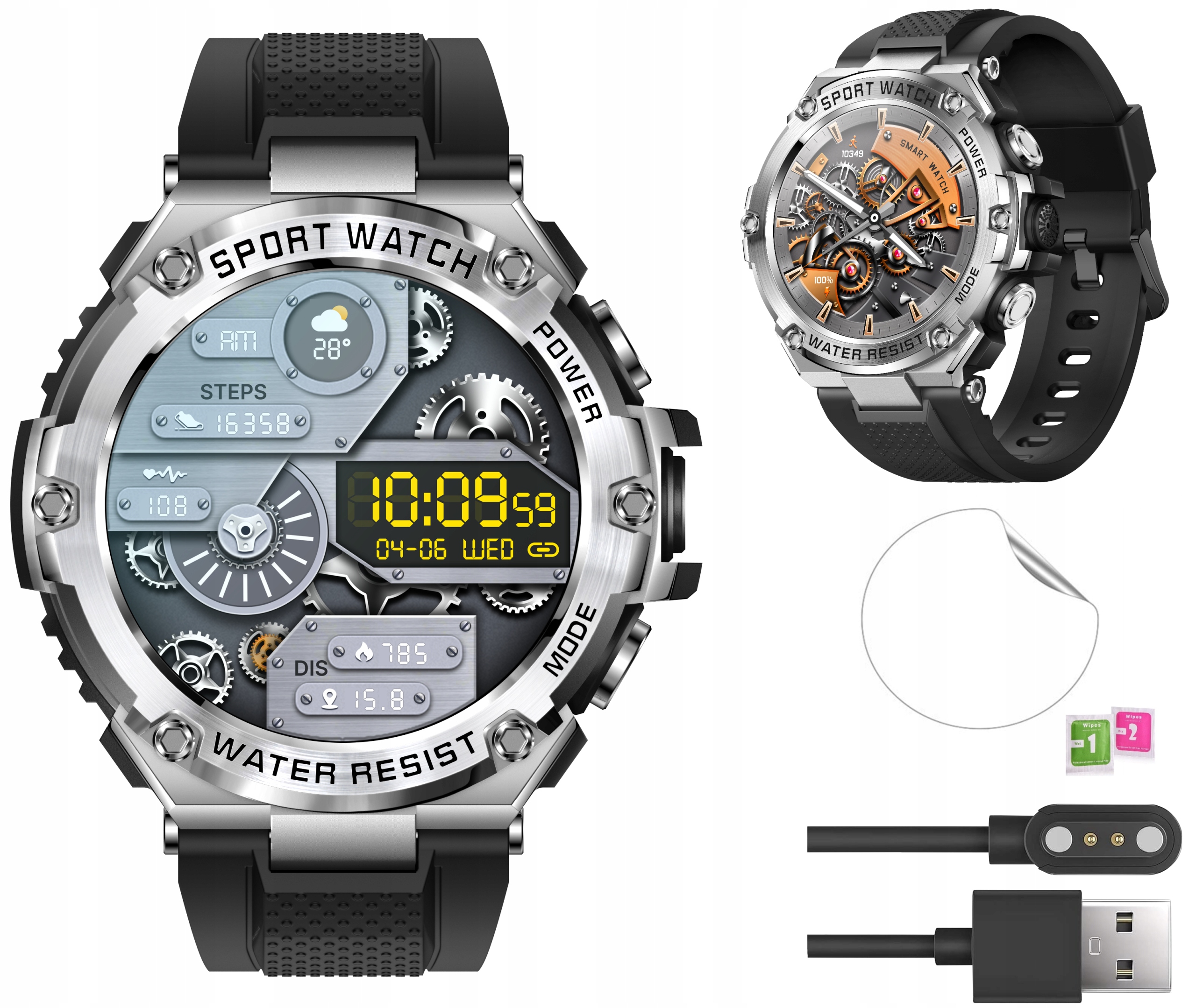 SMARTWATCH ZEGAREK MĘSKI HD 1,5" SPORT ROZMOWY BT OGROMNA BATERIA 800mAh PL