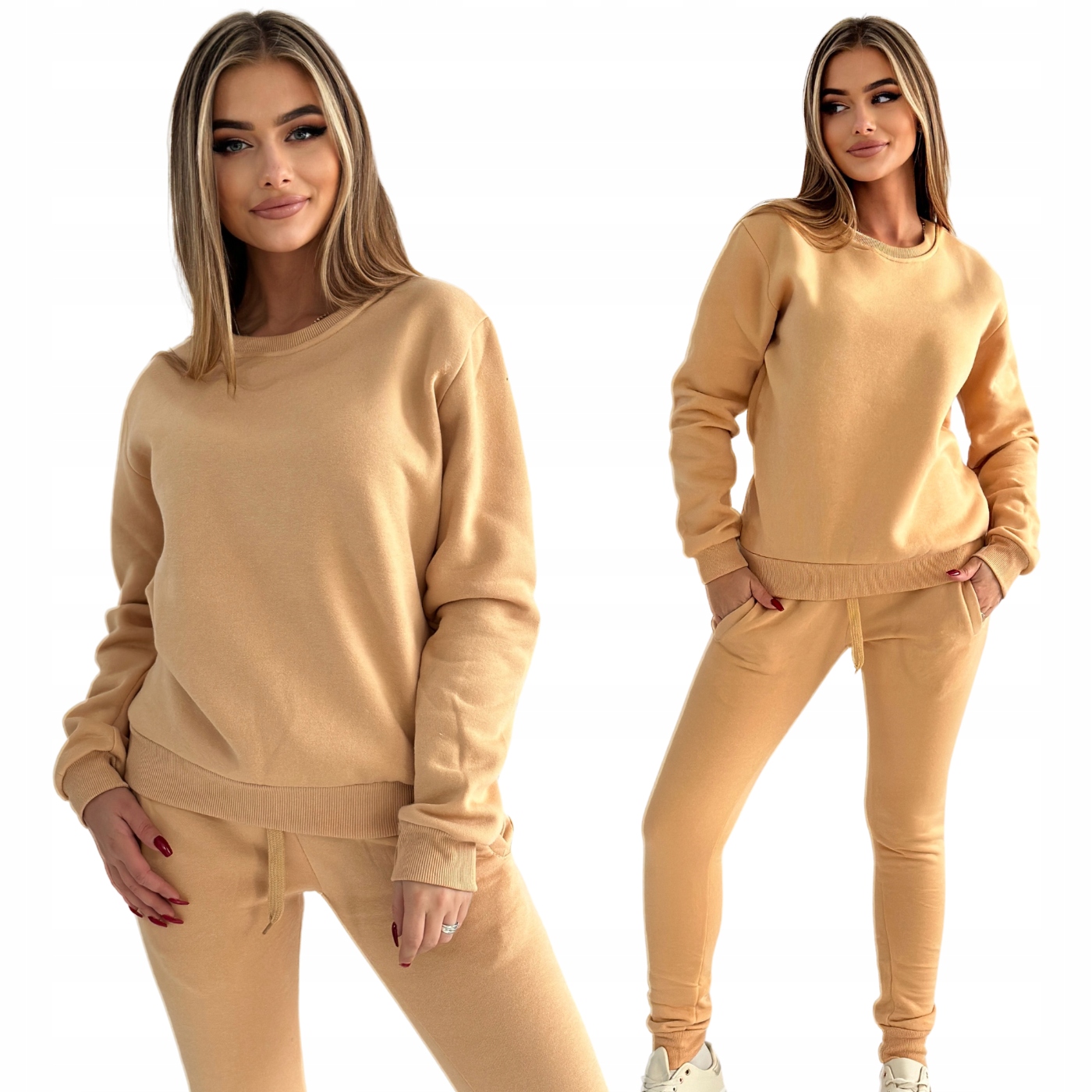 Komplet Damski Dresowy Beżowy Bez Kaptura Wygoda I Klasyka S