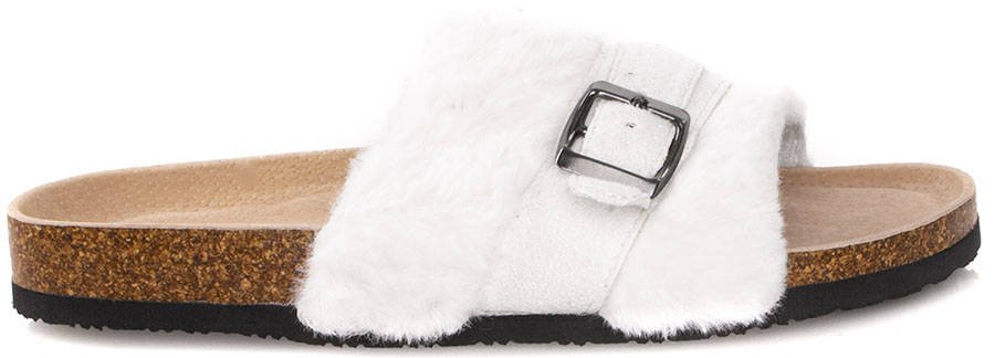 

5173 Białe Klapki Na Korku Klamra I Futerko 37