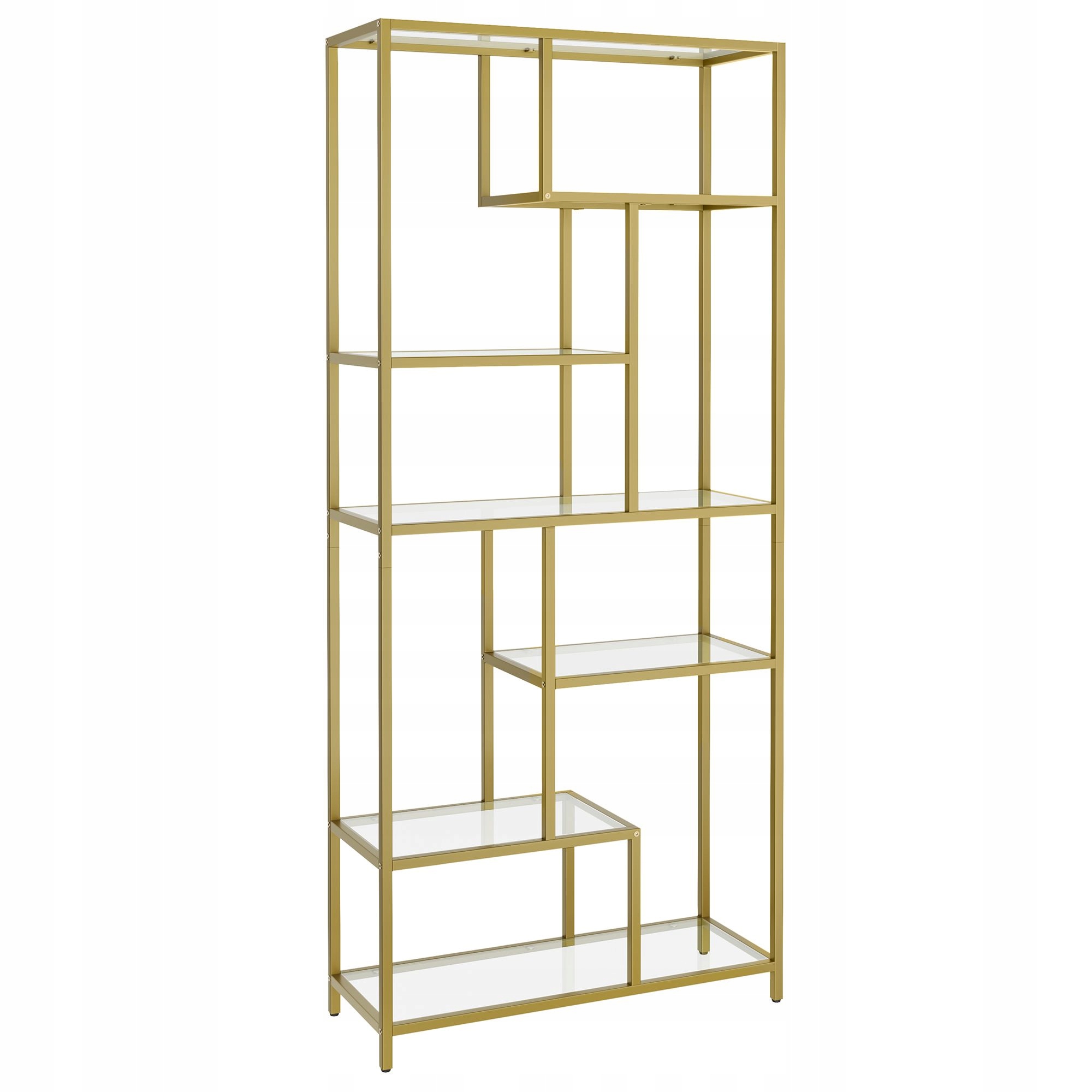 Pevný zlatý regál so sklenenými policami na knihy, rastliny, 6 úrovní, tvrdené sklo