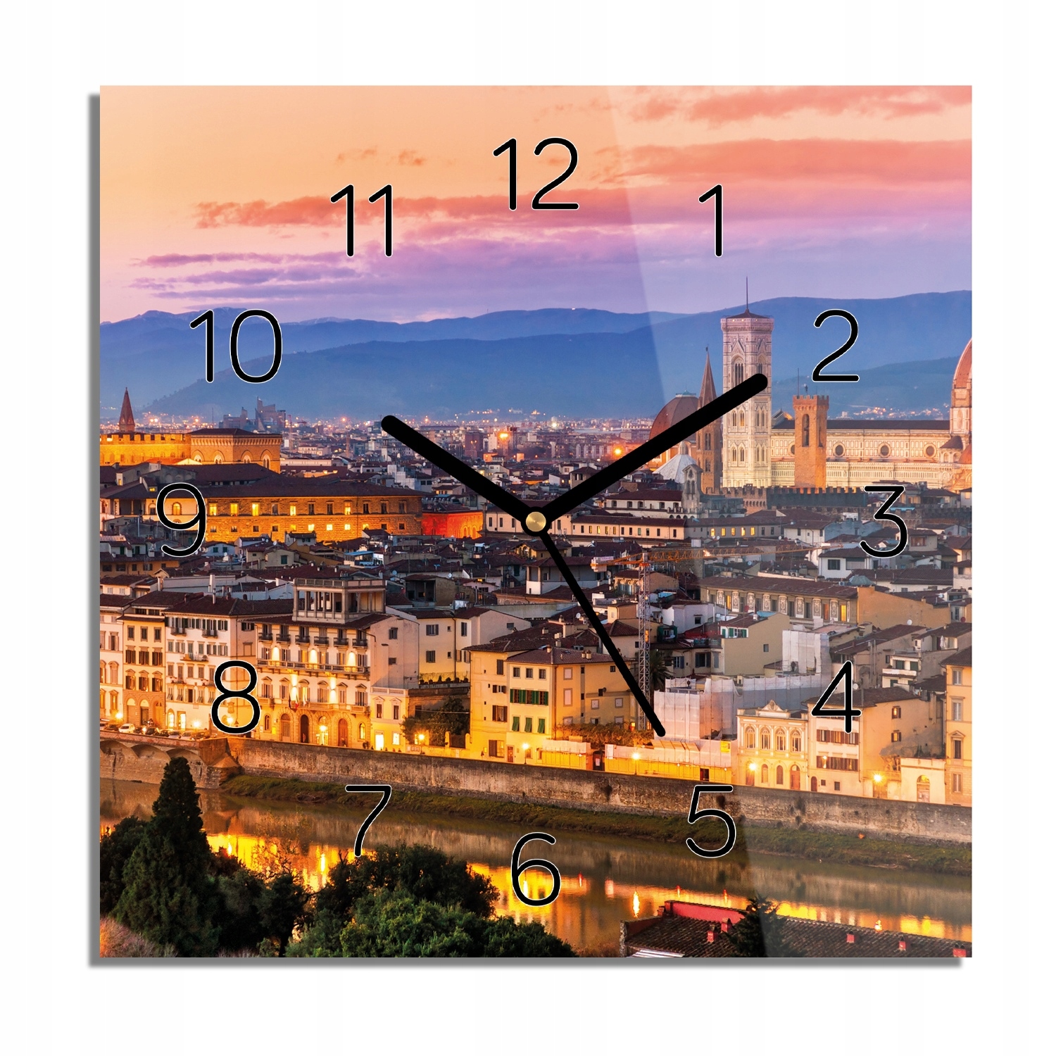 

Florencja góry zegar szklany cichy 30x30 z foto