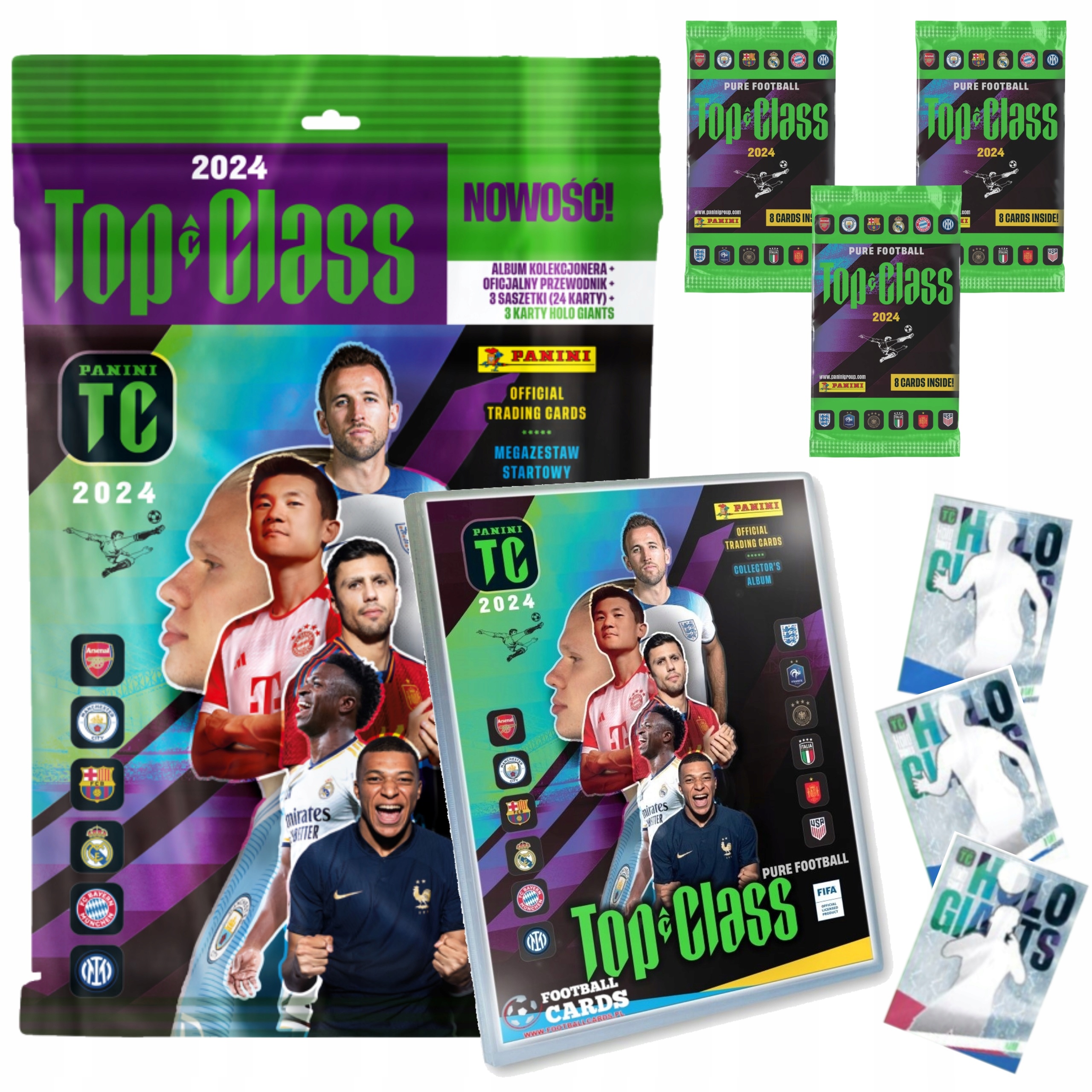 TOP CLASS 2024 ALBUM NA KARTY PIŁKARSKIE MEGA ZESTAW STARTOWY 3 HOLO GIANTS
