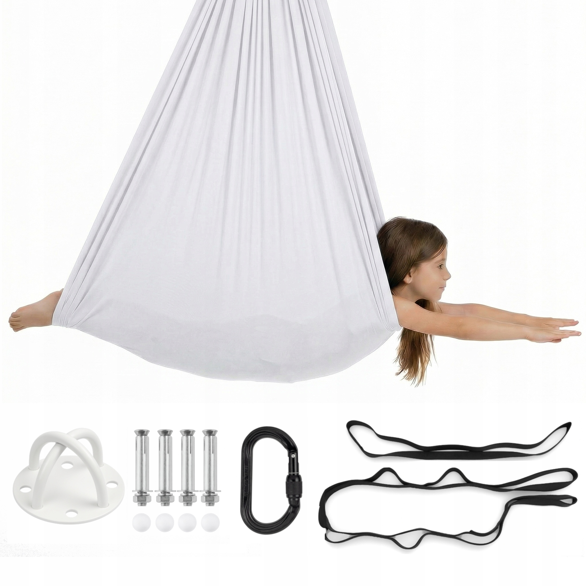 Huśtawka sensoryczna dla dzieci, hamak, szarfa| 3 m Biała