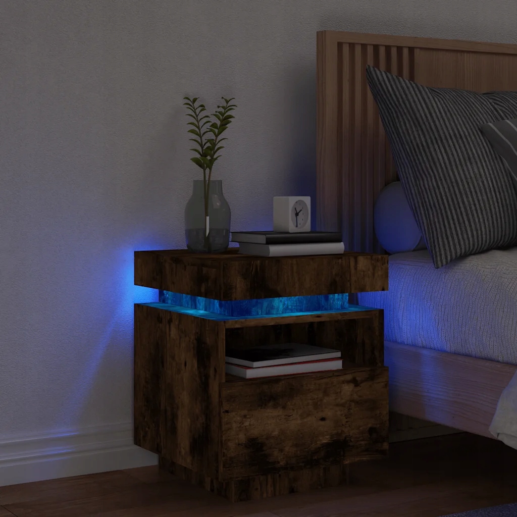 vidaXL Noční stolek s Led osvětlením kouřový dub 40 x 39 x 48,5 cm