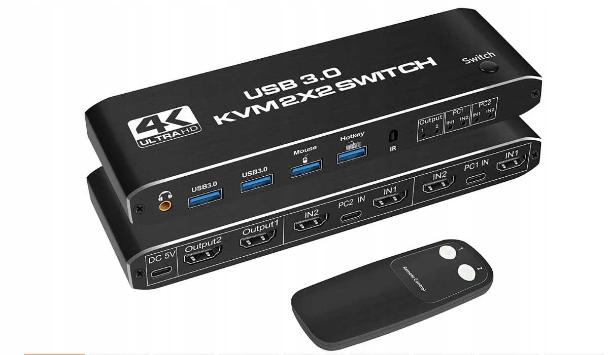 KVM Switch 4K Ultra HD USB 3.0 2x2 Przełącznik do 2 Komputerów OUTLET