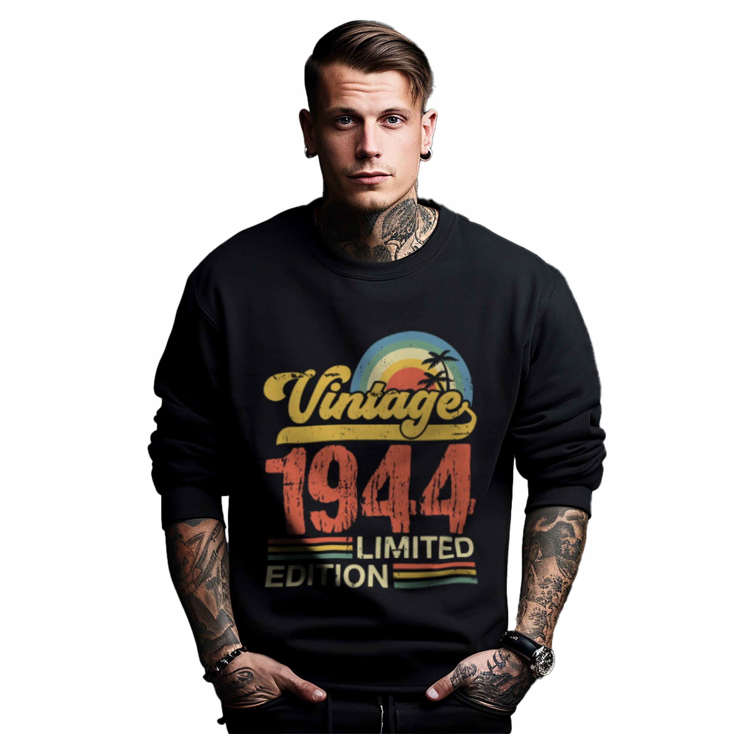 Mikina černá pánská s potiskem dárek k narozeninám, ročník Vintage 1944 Limited