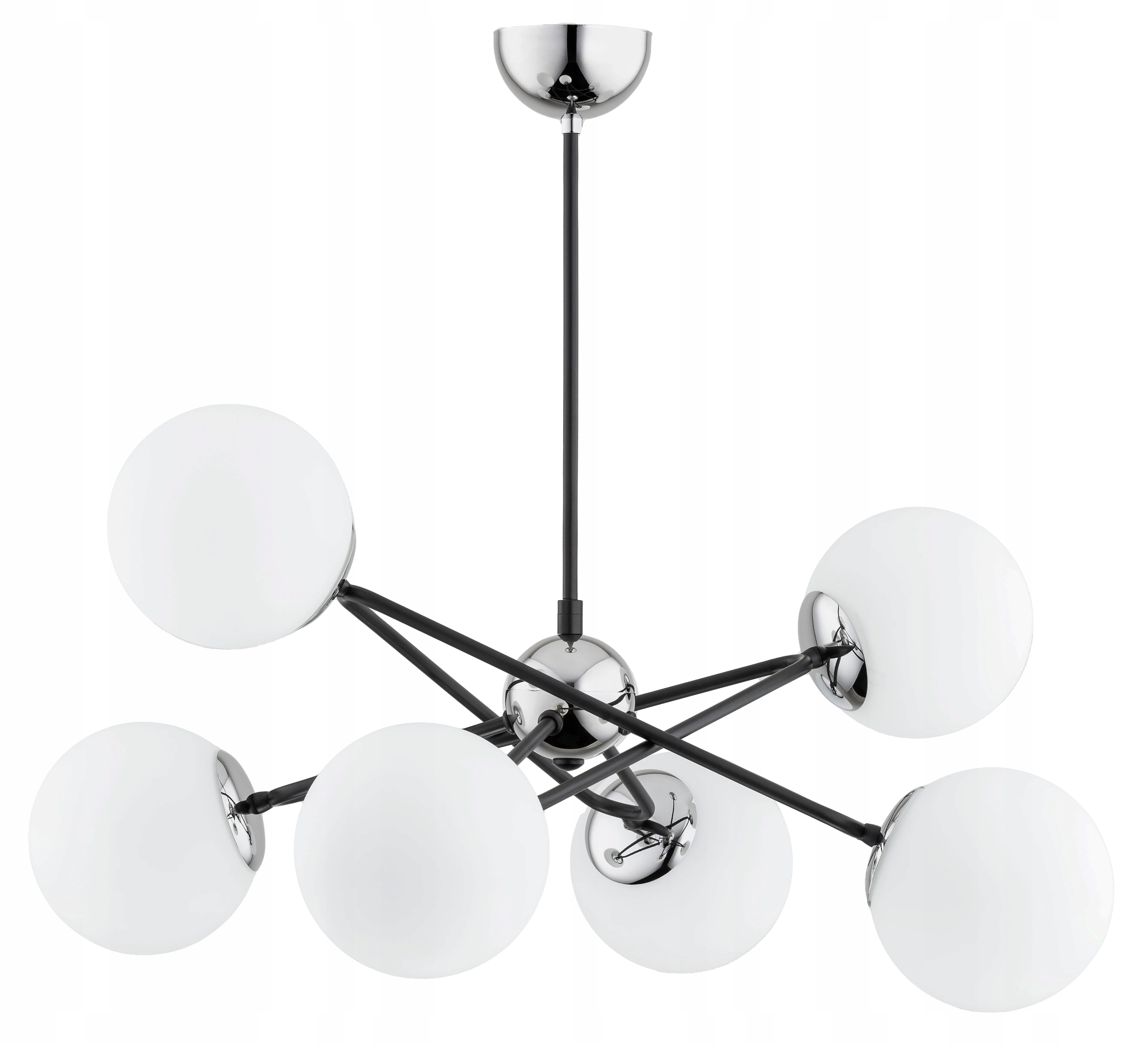 Stropní svítidlo lustr černý chrom skleněné bílé koule do obývacího pokoje 6 bodů Alfa