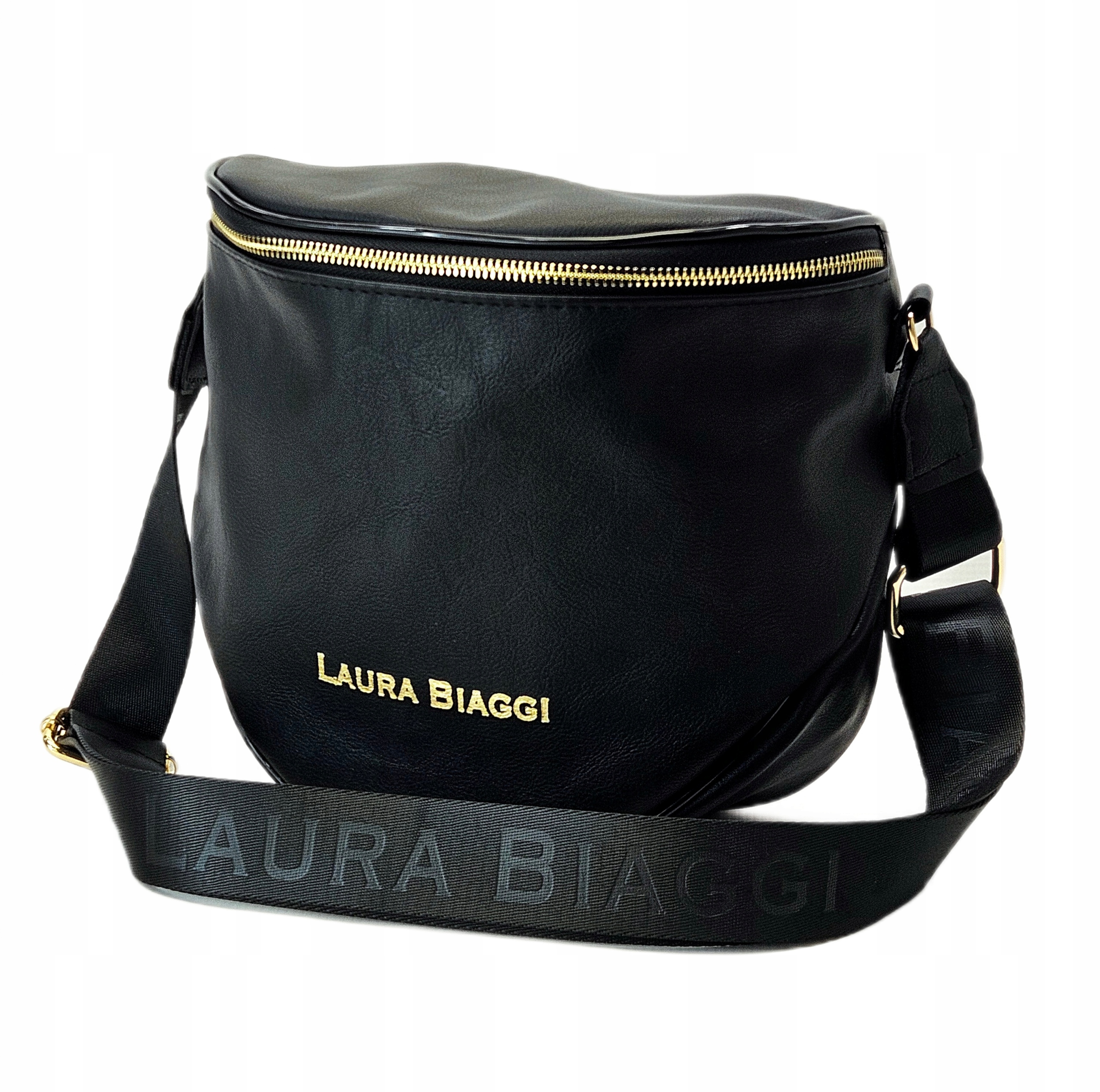 Laura Biaggi Dámská kabelka přes rameno Kožená Černá Pásek Logo