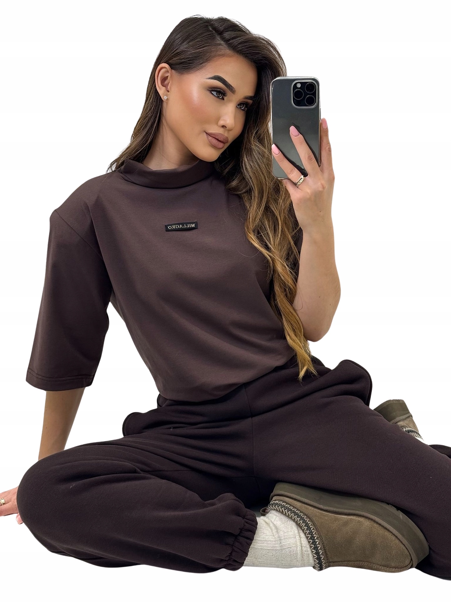 Dámské tričko oversize s pologolfem Millagro čokoláda