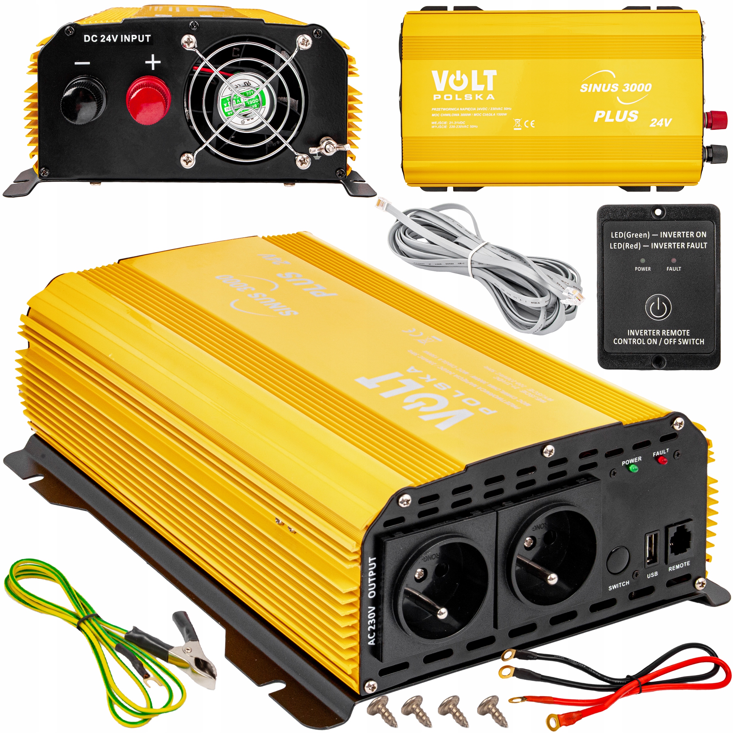 PRZETWORNICA PRĄDU NAPIĘCIA 24V 230 3000W SINUS PL