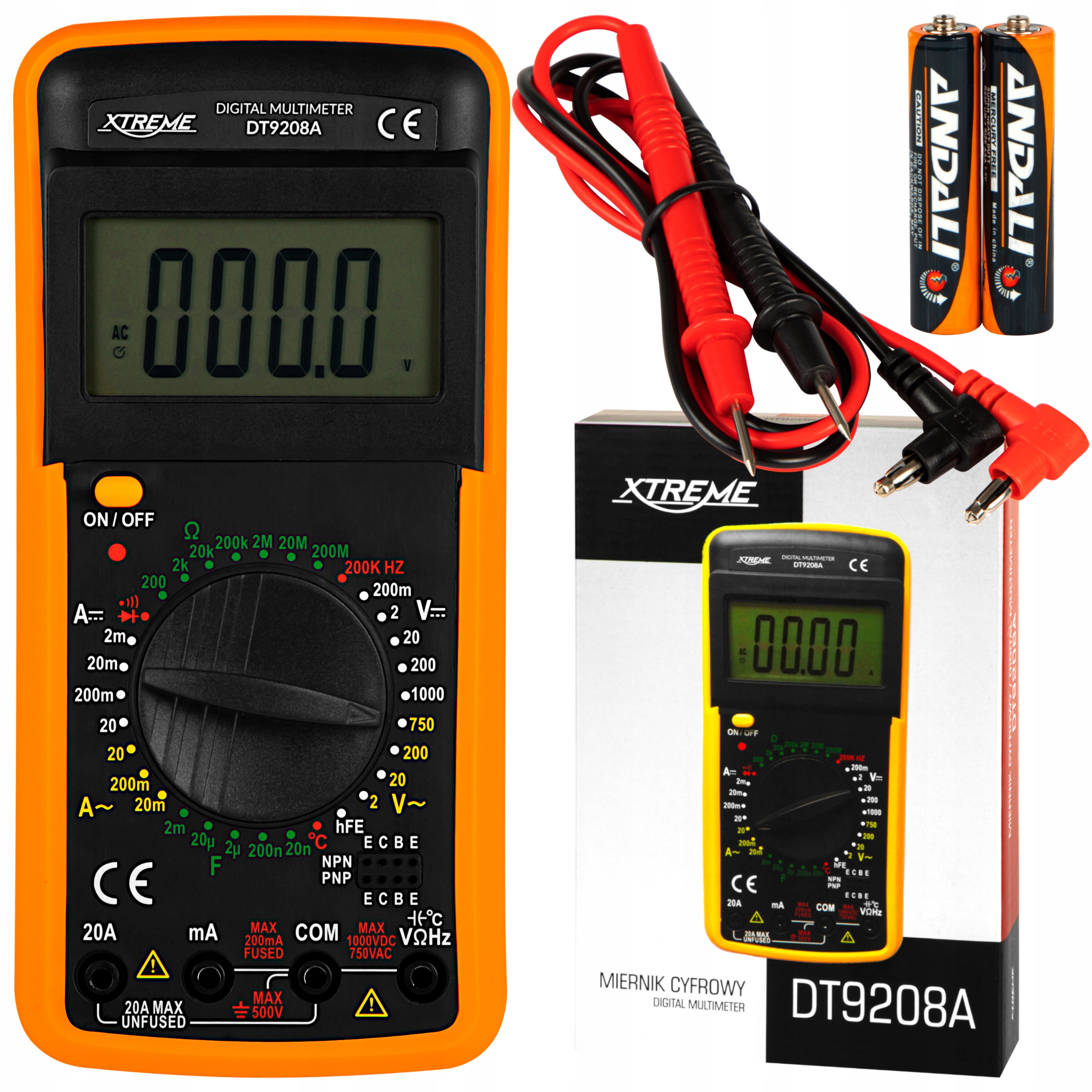 MULTIMETR RĘCZNY CYFROWY XTREME DT9208A TESTER MIERNIK PRĄDU NAPIĘCIA LCD