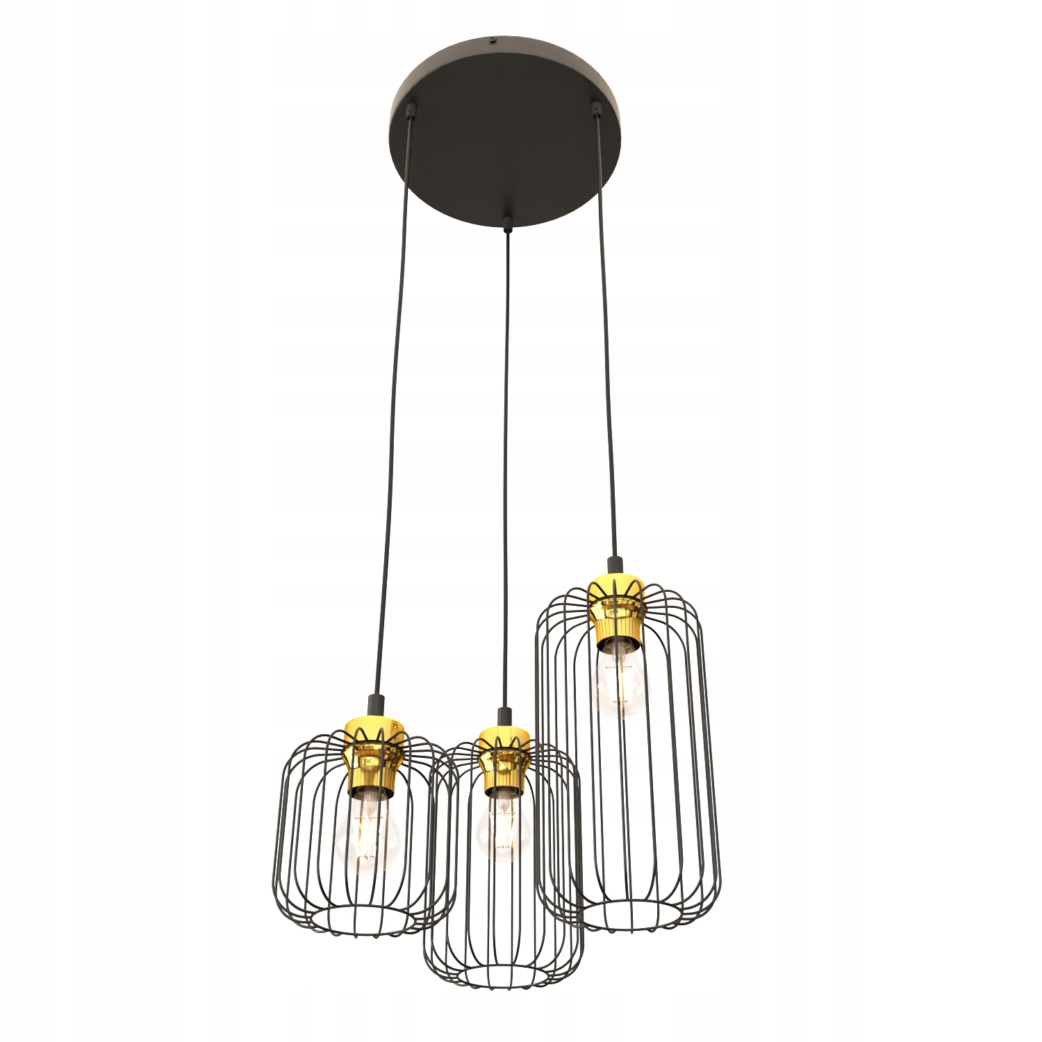 Trojitá závesná lampa Loft Lima Čierna Zlaté prvky Moderná E27 Previs