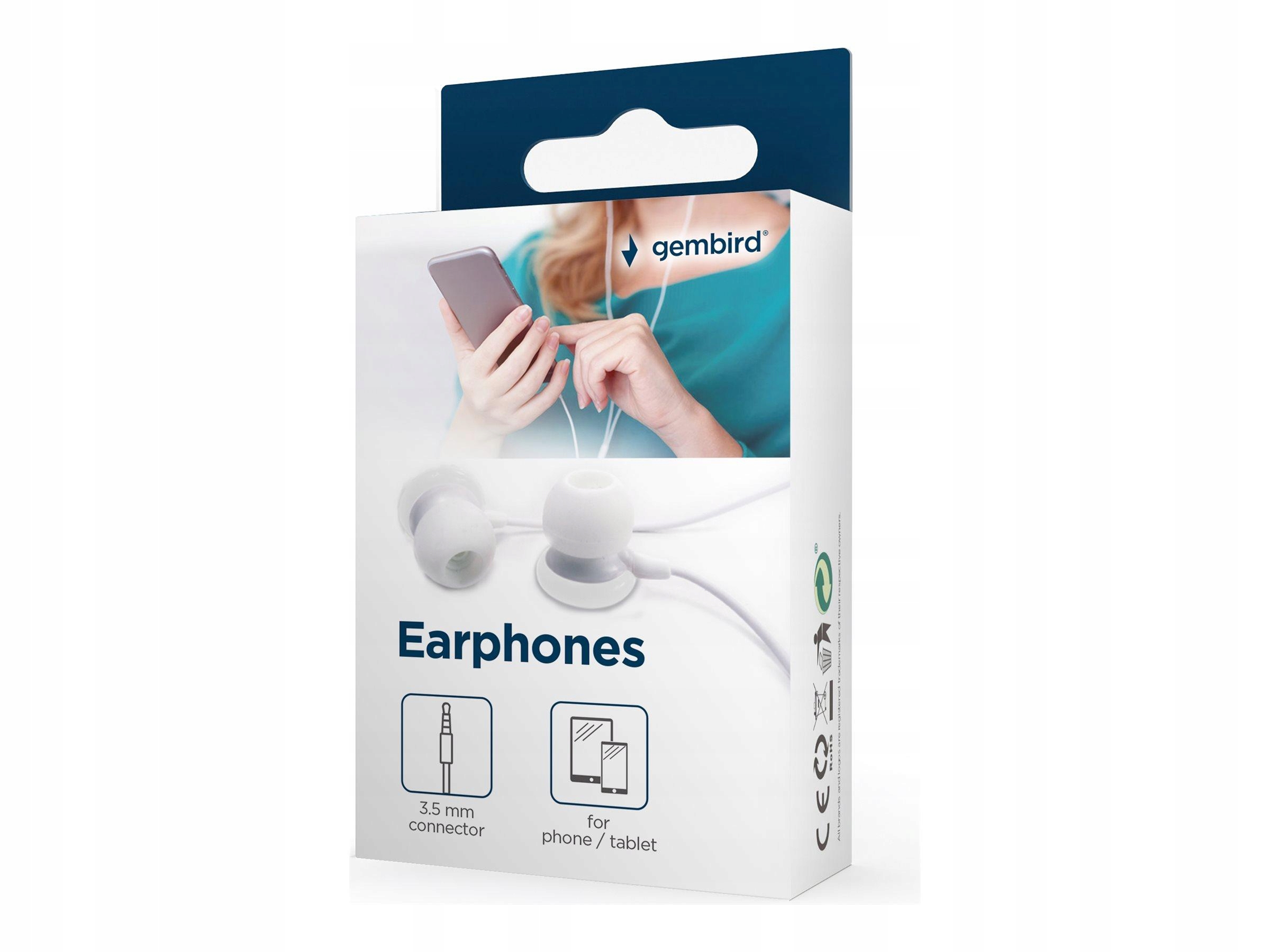 Gembird MHP-EP-001-W Gembird słuchawki stereo douszne MP3, 3.5mm Jack